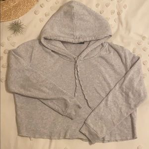 Grey Brandy Melville Cropped Hoodie
